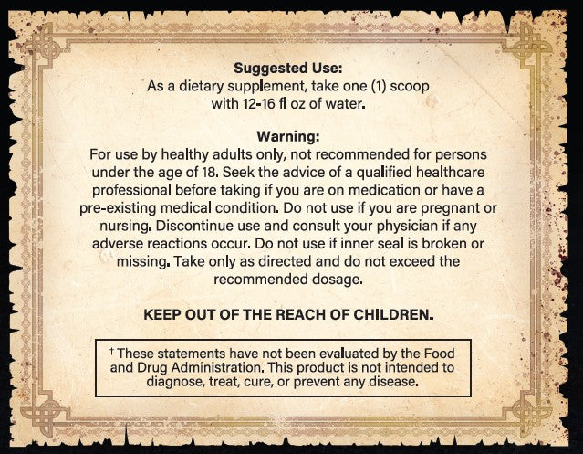 Supplement label with text on a decorative background