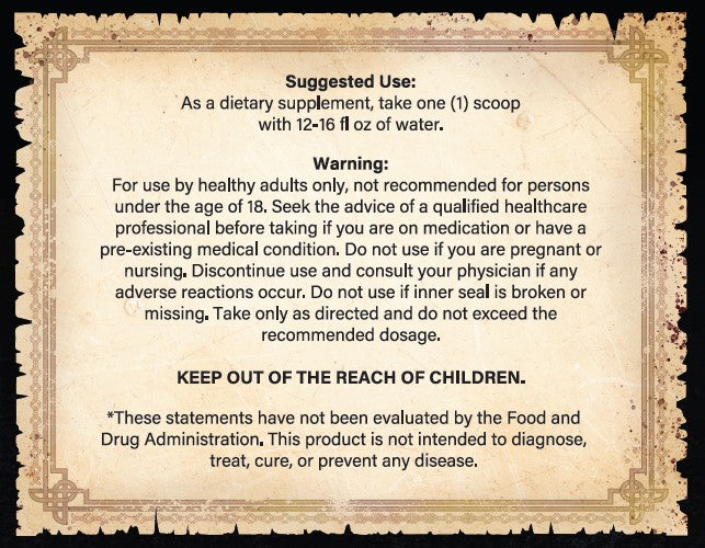 Supplement label with text on a decorative background