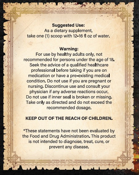 Supplement label with text on a decorative background