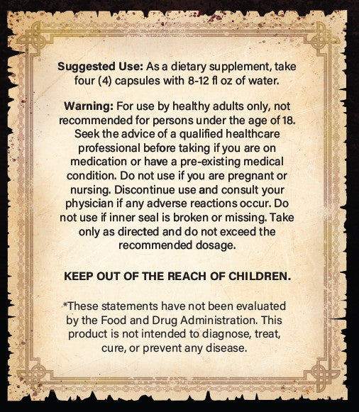 Supplement label with text on a decorative background