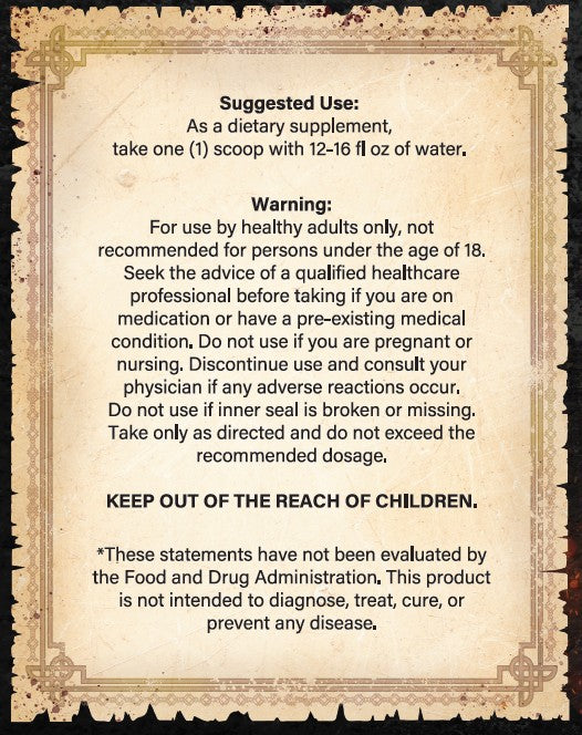 Supplement label with text on a decorative background