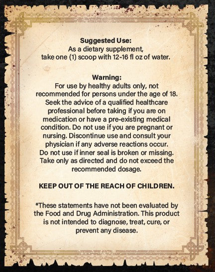 Supplement label with text on a decorative background