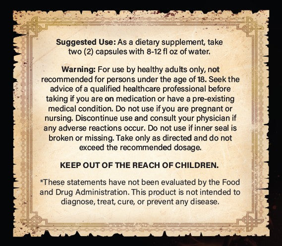 Supplement label with text on a decorative background