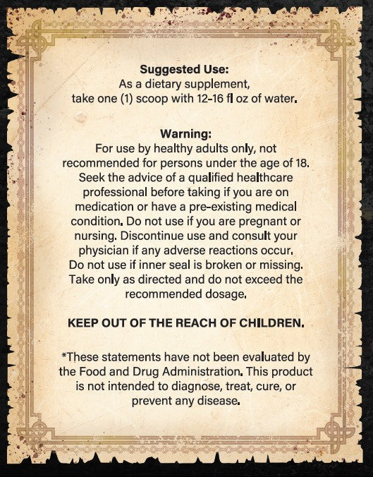 Supplement label with text on a decorative background