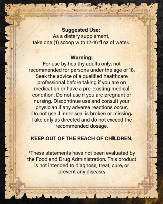 Supplement label with text on a decorative background